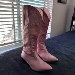 Elegant Pink Embroidered Ankle Boots